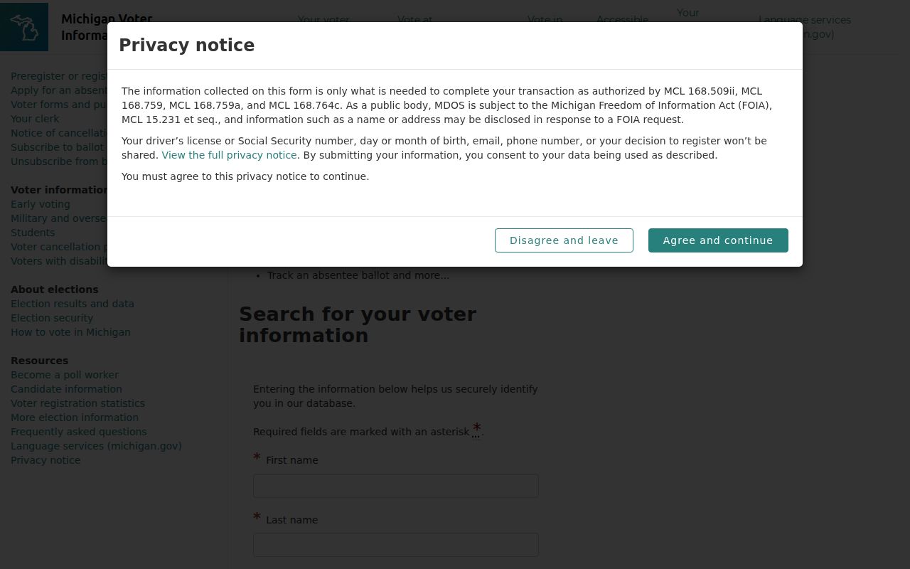Delta Township residents directory Michigan voter information search form