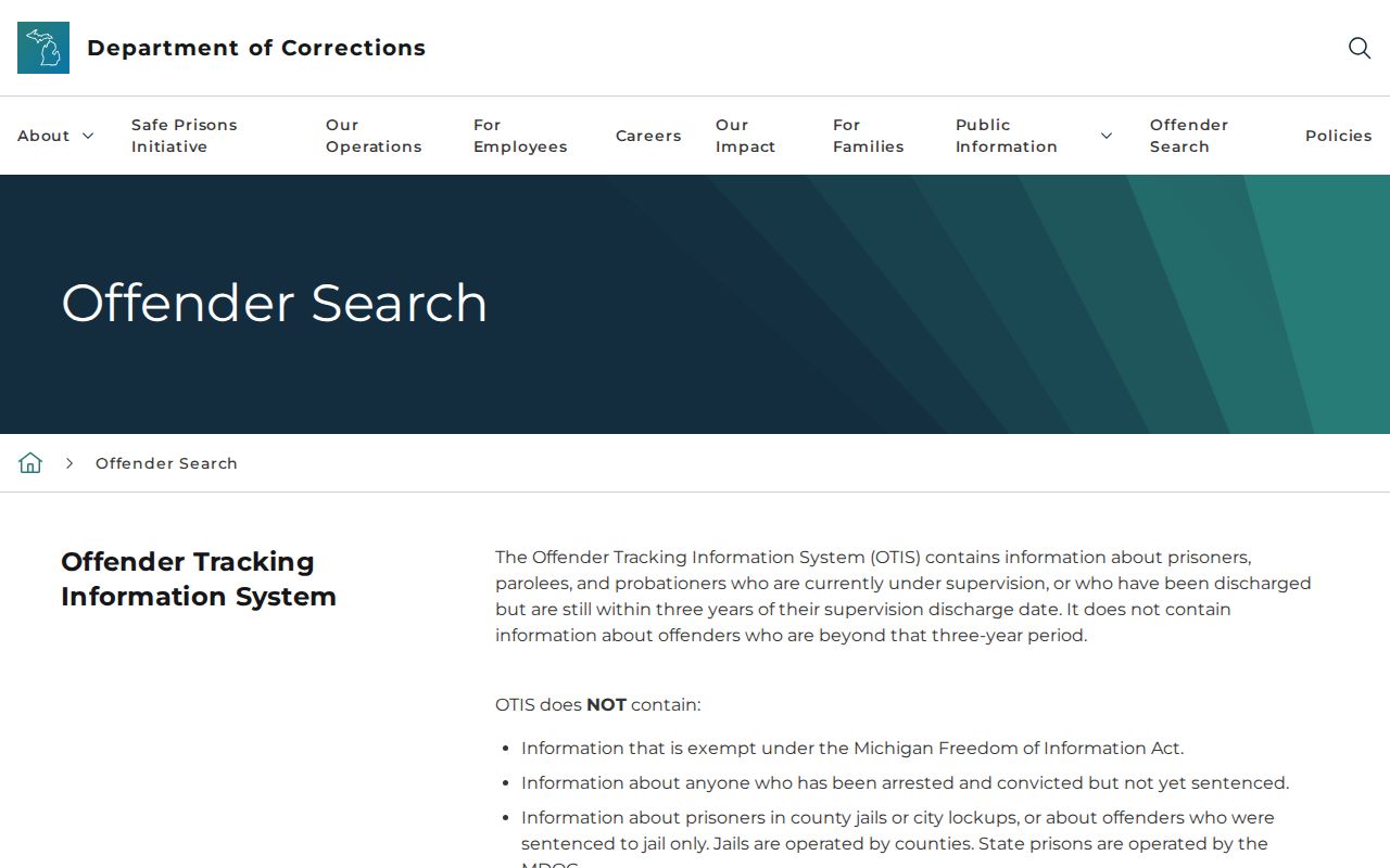 Delta Township resident lookup reference image of the Michigan OTIS search