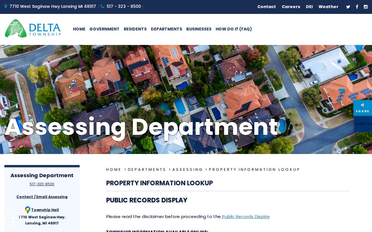 Delta Township street directory BS&A public records display